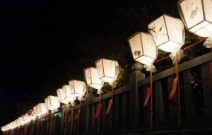 点灯した水墨画の雪洞