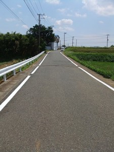 白線が敷設された神社下の道路　６月